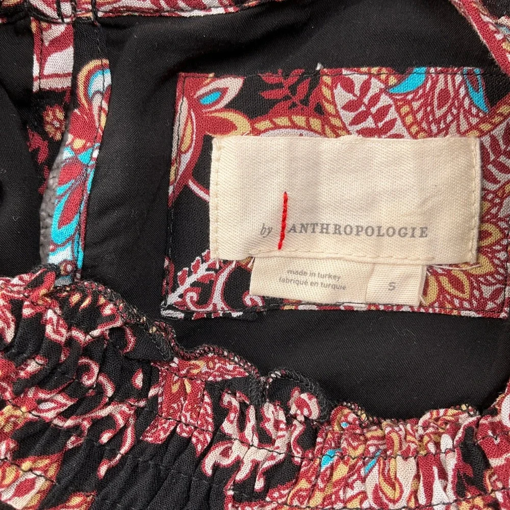 Anthropologie Dress Womens Small Black Red Paisley Mock Ruffle Peasant Prairie‎